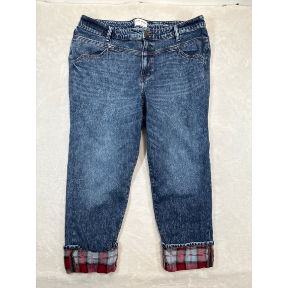 Lane Bryant Boyfriend Jeans Womens Plus 16 Short Denim Mid-Rise Plaid Cuff - Picture 1 of 8